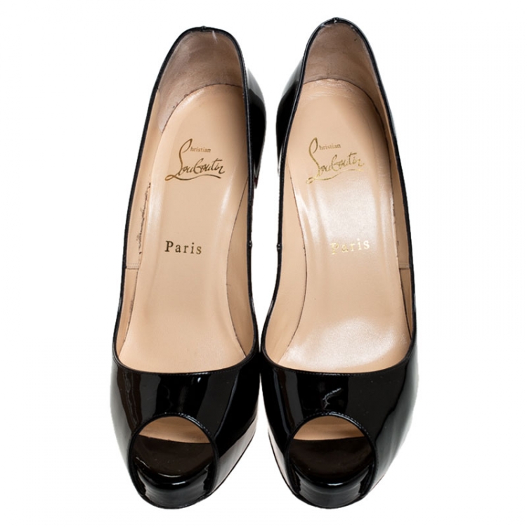 Pre Owned Christian Louboutin Black Patent Leather New Very Prive Peep Toe Pumps Size 39