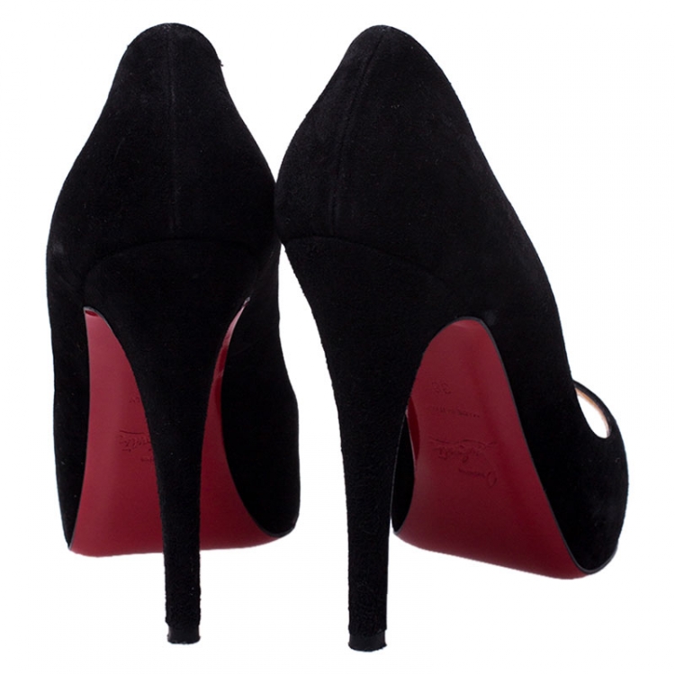 Pre Owned Christian Louboutin Black Suede Hyper Prive Peep Toe Platform Pumps Size 38