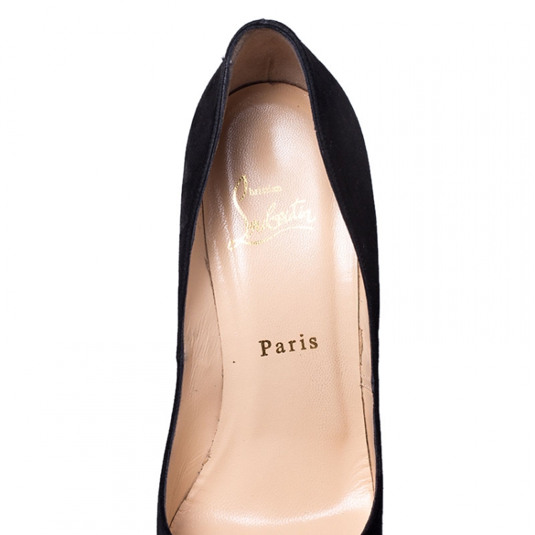 Pre Owned Christian Louboutin Black Suede Hyper Prive Peep Toe Platform Pumps Size 38