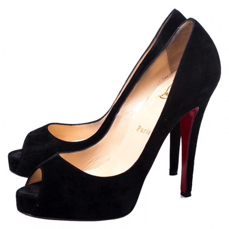 Pre Owned Christian Louboutin Black Suede Hyper Prive Peep Toe Platform Pumps Size 38