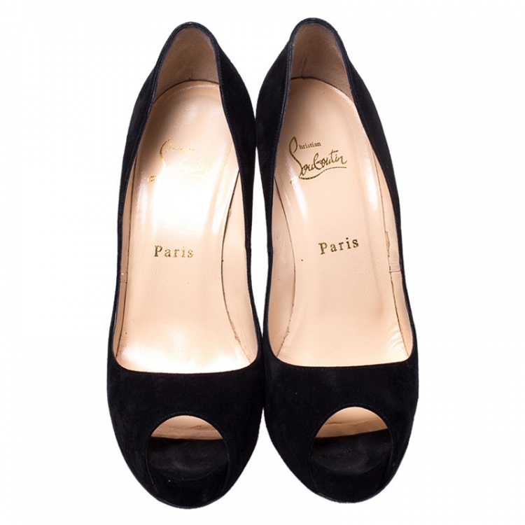Pre Owned Christian Louboutin Black Suede Hyper Prive Peep Toe Platform Pumps Size 38