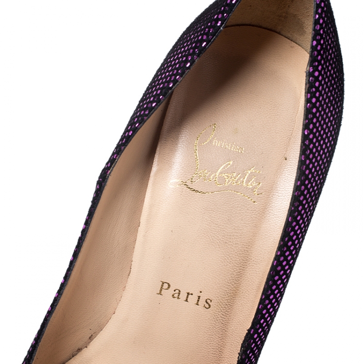 Pre Owned Christian Louboutin Purple/Black Suede Lady Peep Toe Pumps Size 38.5