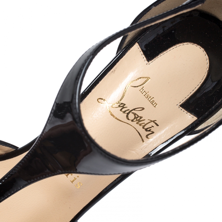 Pre Owned Christian Louboutin Black Patent J String T Strap Pumps Size 39