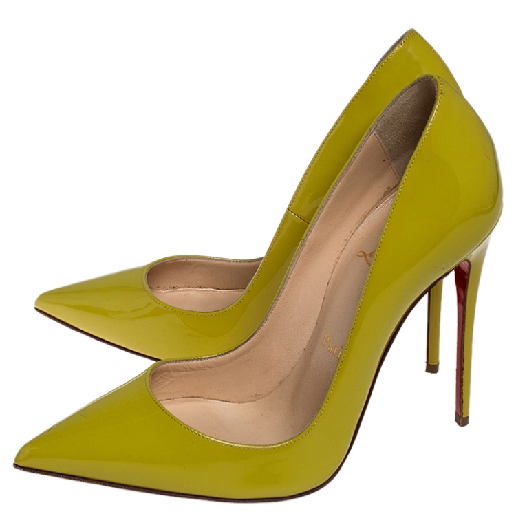 Pre Owned Christian Louboutin Yellow Patent Leather So Kate Pointed Toe Pumps Size 36.5