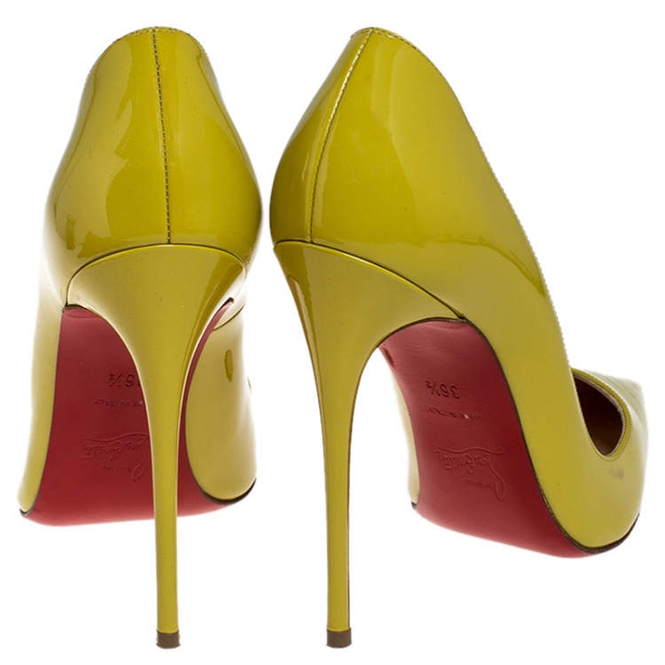 Pre Owned Christian Louboutin Yellow Patent Leather So Kate Pointed Toe Pumps Size 36.5