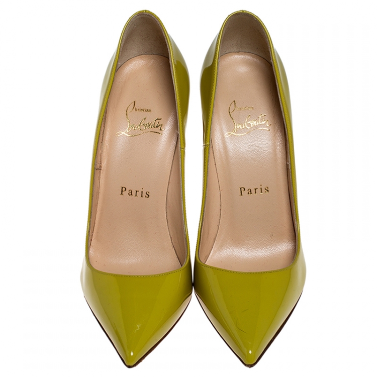 Pre Owned Christian Louboutin Yellow Patent Leather So Kate Pointed Toe Pumps Size 36.5