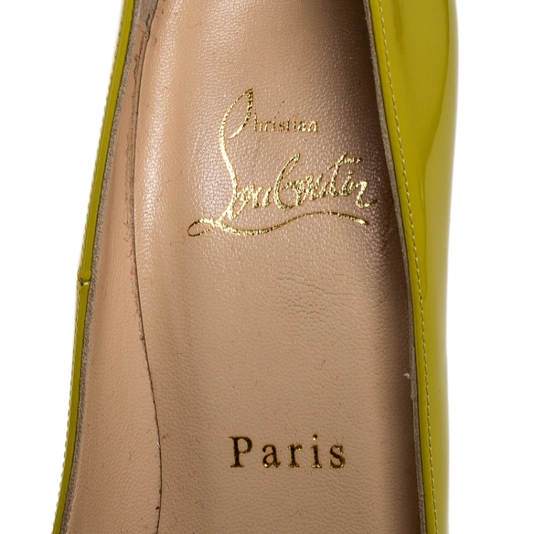 Pre Owned Christian Louboutin Yellow Patent Leather So Kate Pointed Toe Pumps Size 36.5