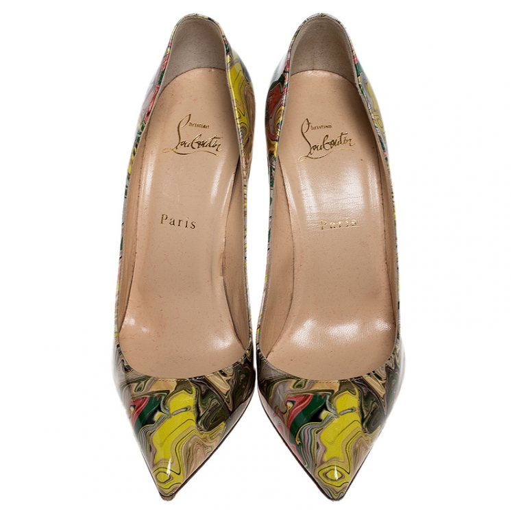 Pre Owned Christian Louboutin Multicolor Marble Patent Leather So Kate Pointed Toe Pumps Size 39