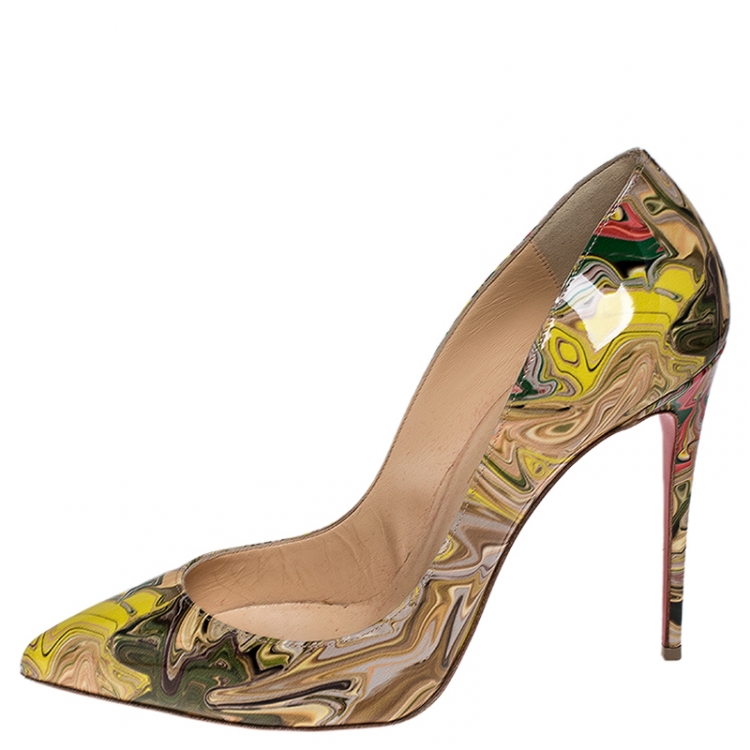 Pre Owned Christian Louboutin Multicolor Marble Patent Leather So Kate Pointed Toe Pumps Size 39