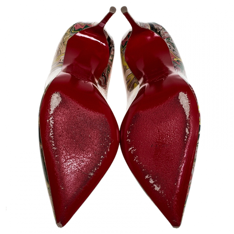 Pre Owned Christian Louboutin Multicolor Marble Patent Leather So Kate Pointed Toe Pumps Size 39