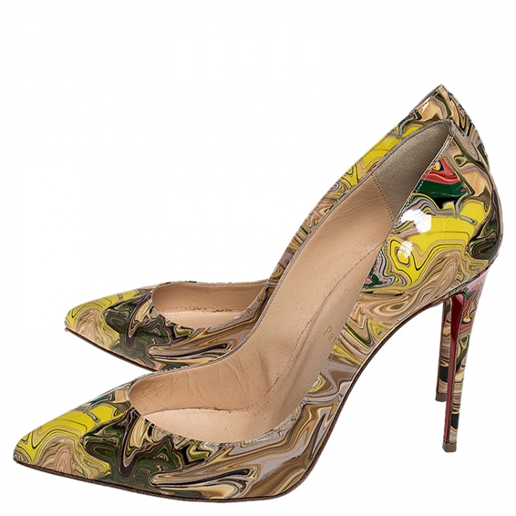 Pre Owned Christian Louboutin Multicolor Marble Patent Leather So Kate Pointed Toe Pumps Size 39