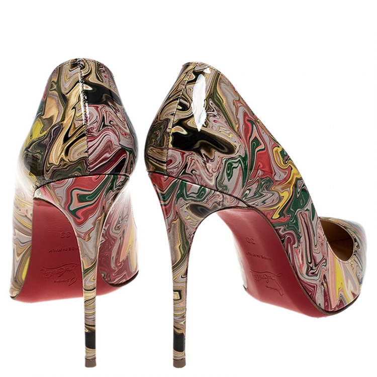 Pre Owned Christian Louboutin Multicolor Marble Patent Leather So Kate Pointed Toe Pumps Size 39
