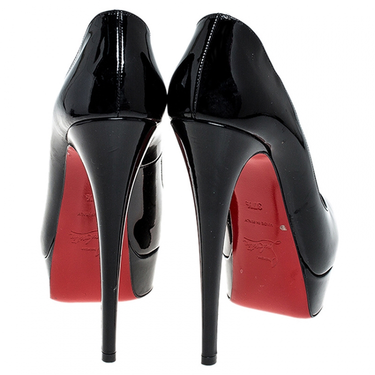 مملوكة مسبقًا Christian Louboutin Black Patent Leather Lady Peep Toe Platform Pumps Size 37.5