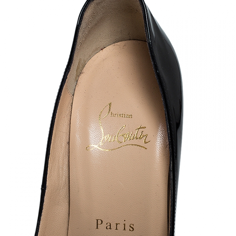 مملوكة مسبقًا Christian Louboutin Black Patent Leather Lady Peep Toe Platform Pumps Size 37.5