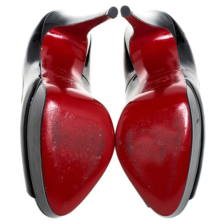 مملوكة مسبقًا Christian Louboutin Black Patent Leather Lady Peep Toe Platform Pumps Size 37.5