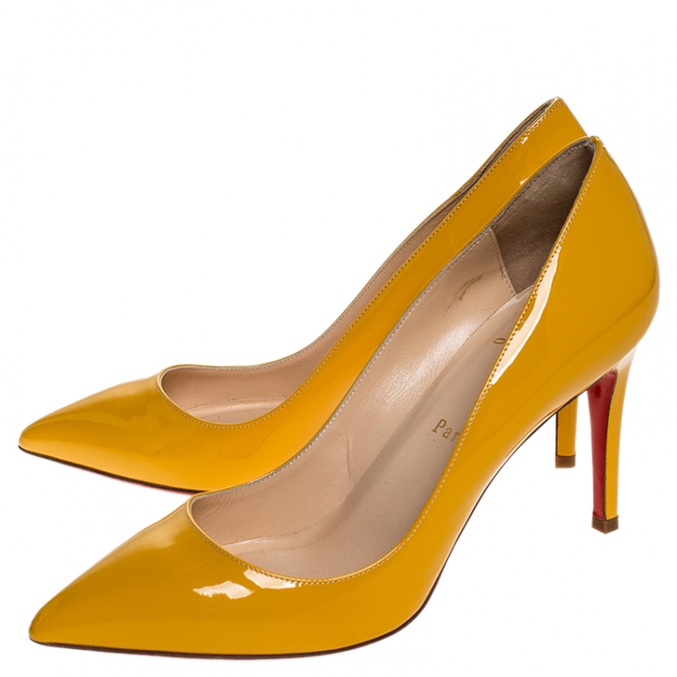 Pre Owned Christian Louboutin Mustard Patent Leather Pigalle Pointed Toe Pumps Size 38