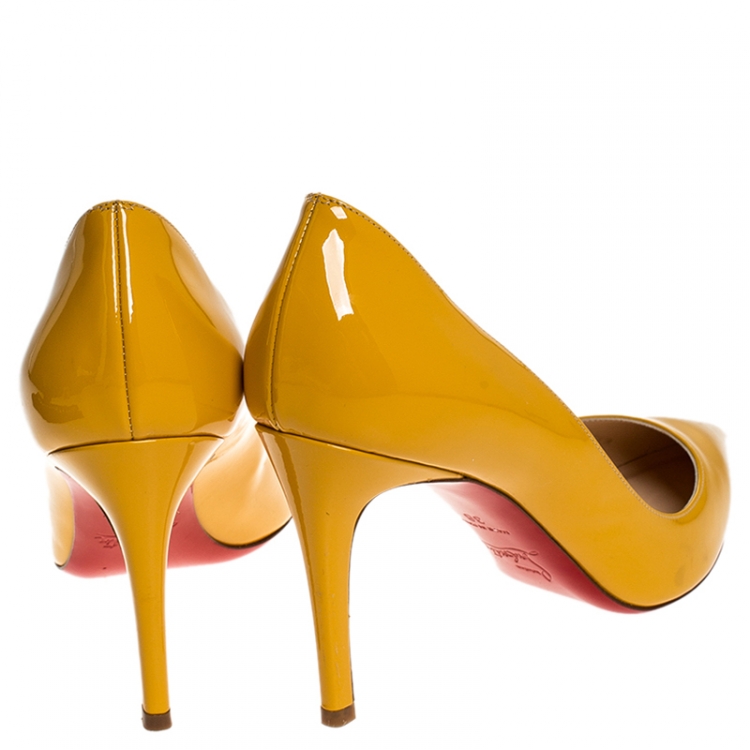 Pre Owned Christian Louboutin Mustard Patent Leather Pigalle Pointed Toe Pumps Size 38