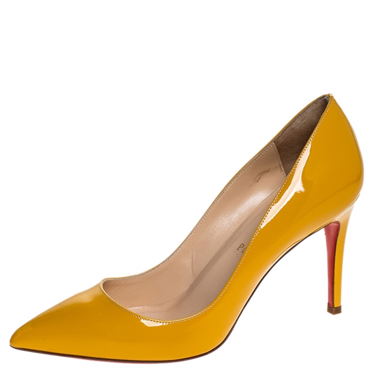Pre Owned Christian Louboutin Mustard Patent Leather Pigalle Pointed Toe Pumps Size 38