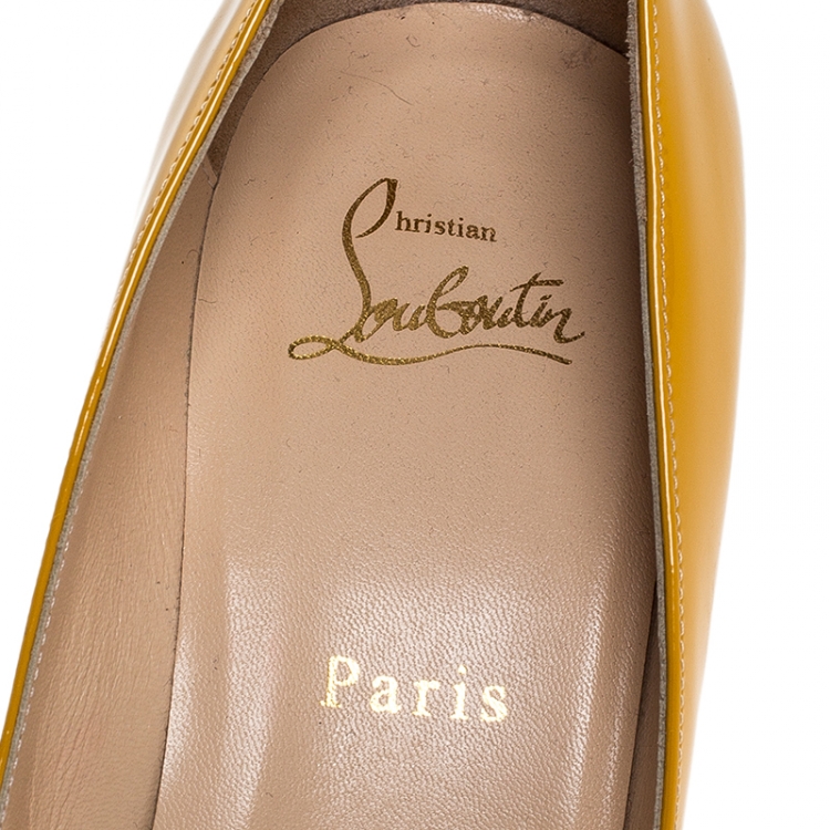 Pre Owned Christian Louboutin Mustard Patent Leather Pigalle Pointed Toe Pumps Size 38