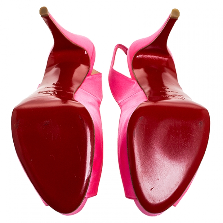 Pre Owned Christian Louboutin Pink Satin Peep Toe Slingback Platform Sandals Size 41