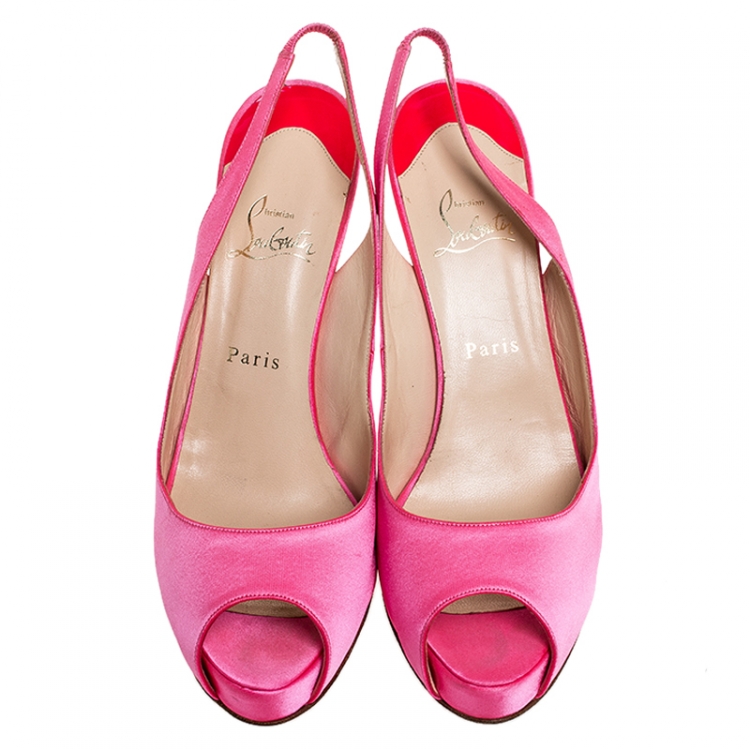 Pre Owned Christian Louboutin Pink Satin Peep Toe Slingback Platform Sandals Size 41