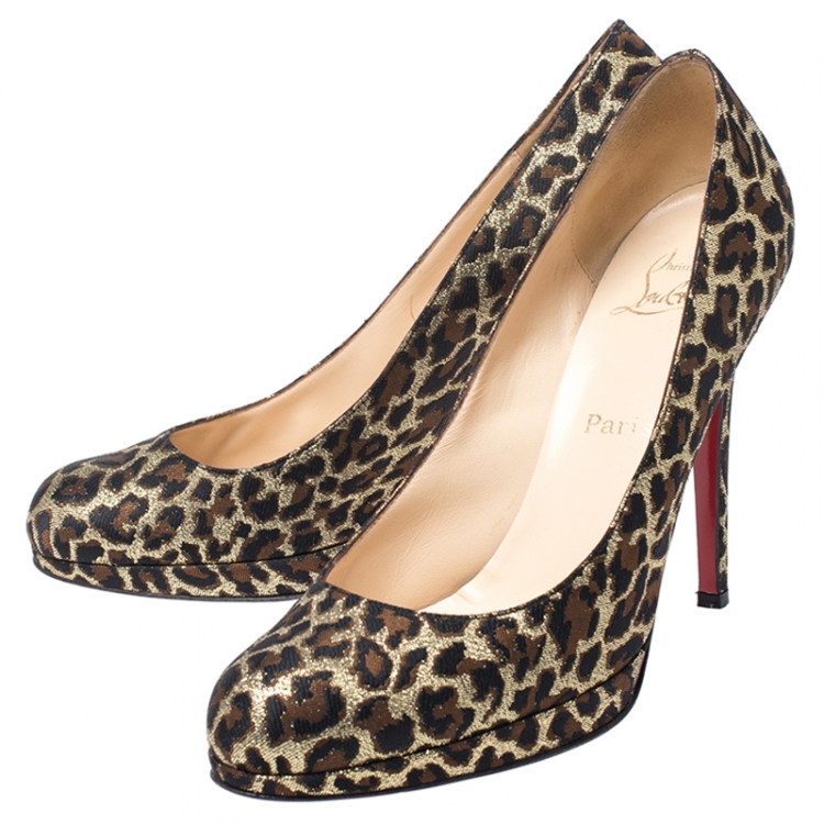 Pre Owned Christian Louboutin Multicolor Leopard Print Brocade Neofilo Platform Pumps Size 41