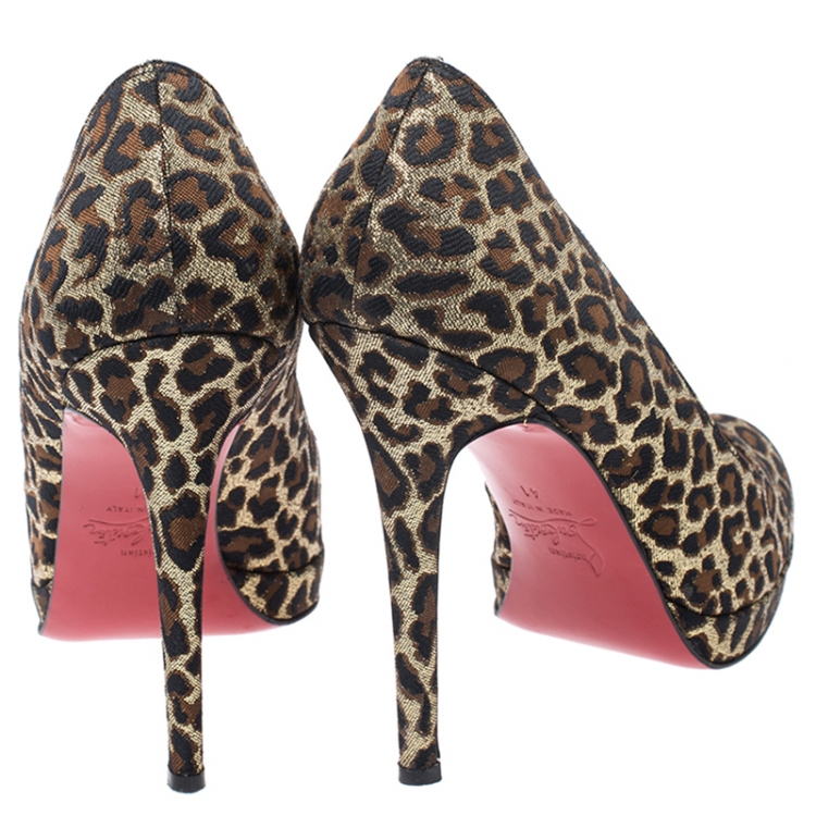 Pre Owned Christian Louboutin Multicolor Leopard Print Brocade Neofilo Platform Pumps Size 41