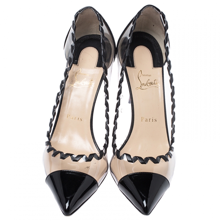مملوكة مسبقًا Christian Louboutin Black PVC and Patent Leather Lizabeth Pointed Toe Pumps Size 39.5