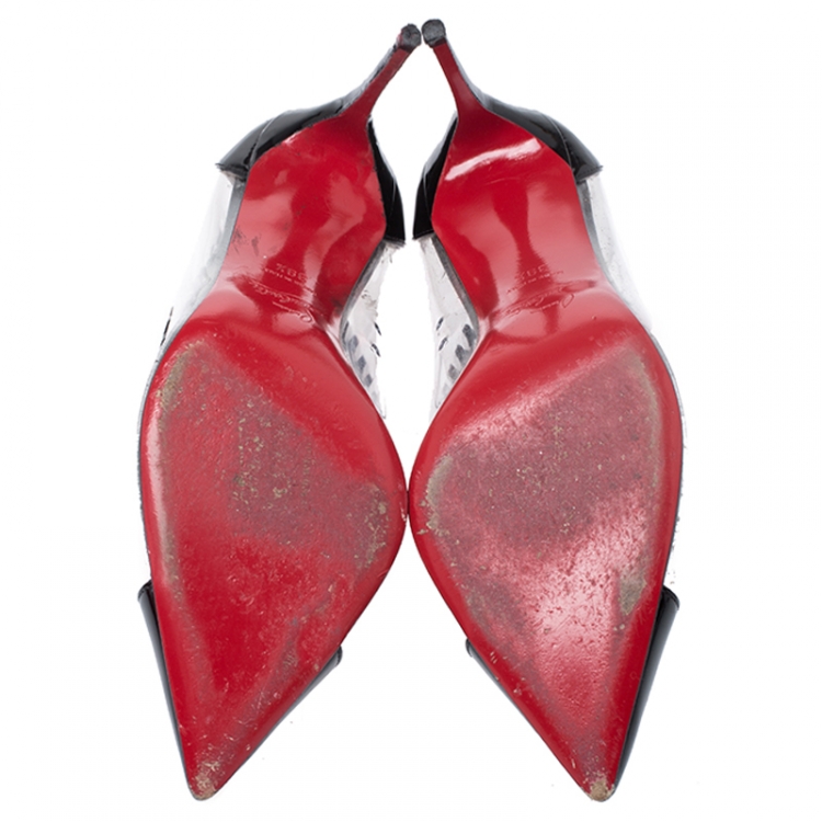 مملوكة مسبقًا Christian Louboutin Black PVC and Patent Leather Lizabeth Pointed Toe Pumps Size 39.5