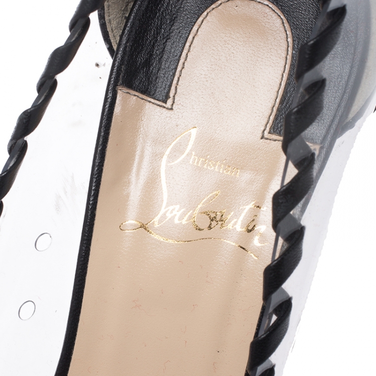 مملوكة مسبقًا Christian Louboutin Black PVC and Patent Leather Lizabeth Pointed Toe Pumps Size 39.5