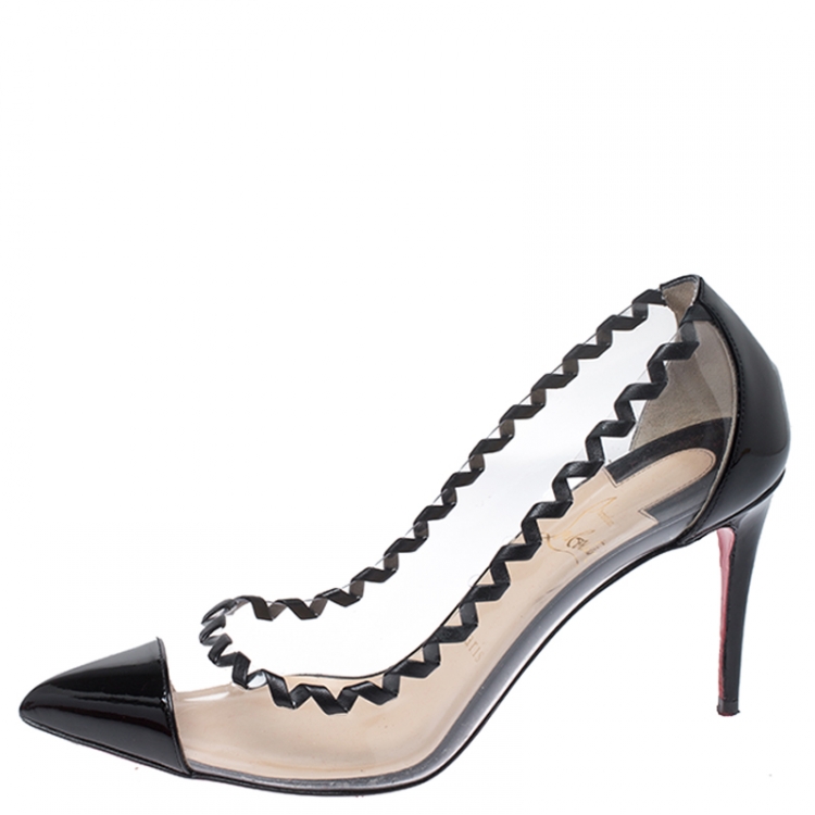 مملوكة مسبقًا Christian Louboutin Black PVC and Patent Leather Lizabeth Pointed Toe Pumps Size 39.5