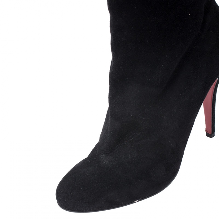 Pre Owned Christian Louboutin Black Suede Back Zip Mid Calf Boots Size 39.5
