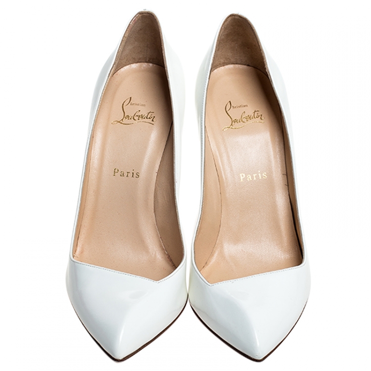 Pre Owned Christian Louboutin White Leather Corneille Pointed Toe Pumps Size 41