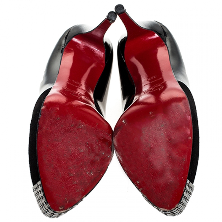 Pre Owned Christian Louboutin Black Patent Leather And Suede Maggie Platform Pumps Size 38.5