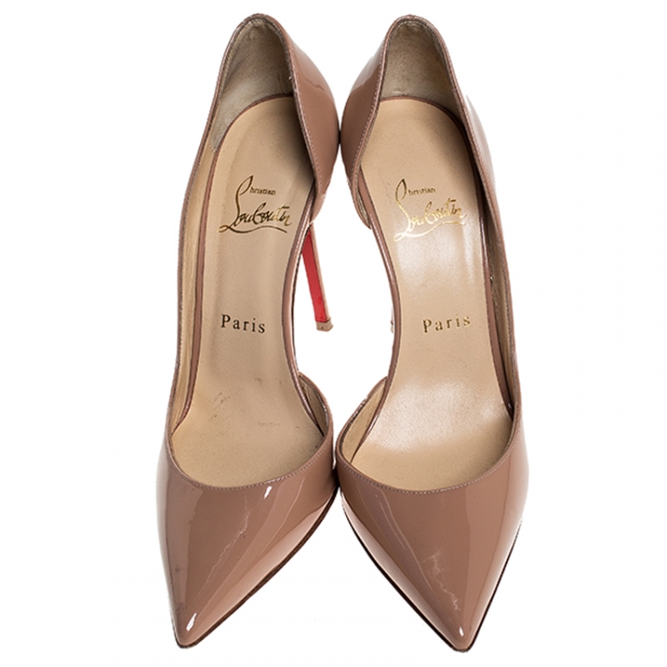 Pre Owned Christian Louboutin Beige Patent Leather Iriza D'orsay Pumps Size 37