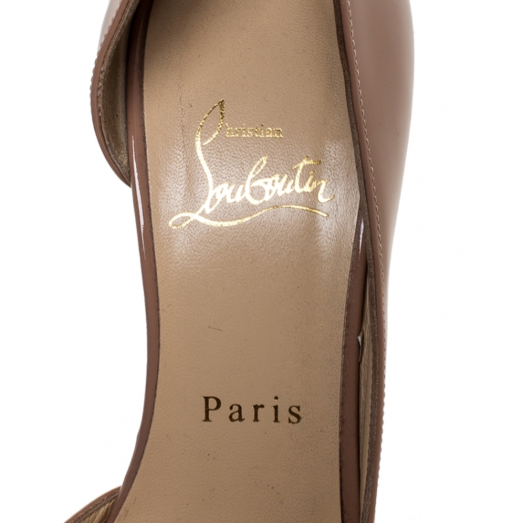 Pre Owned Christian Louboutin Beige Patent Leather Iriza D'orsay Pumps Size 37