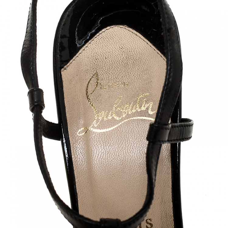 Pre Owned Christian Louboutin Black Spiked T-Strap Platform Sandals Size 38