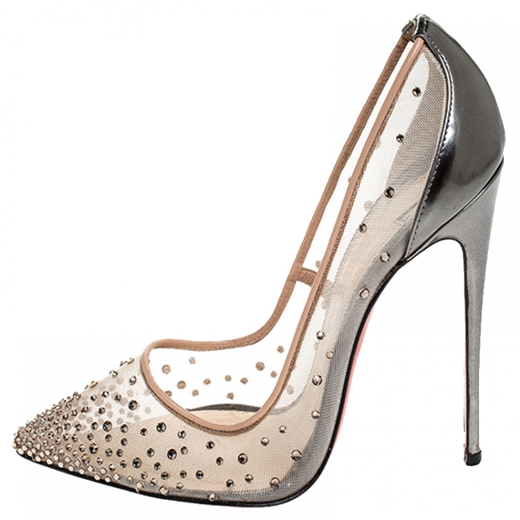 Follies strass leather heels Christian Louboutin Beige size 38 IT