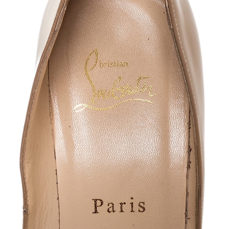 Pre Owned Christian Louboutin Nude Beige Patent Leather Peep Toe Very Prive Pump Size 38