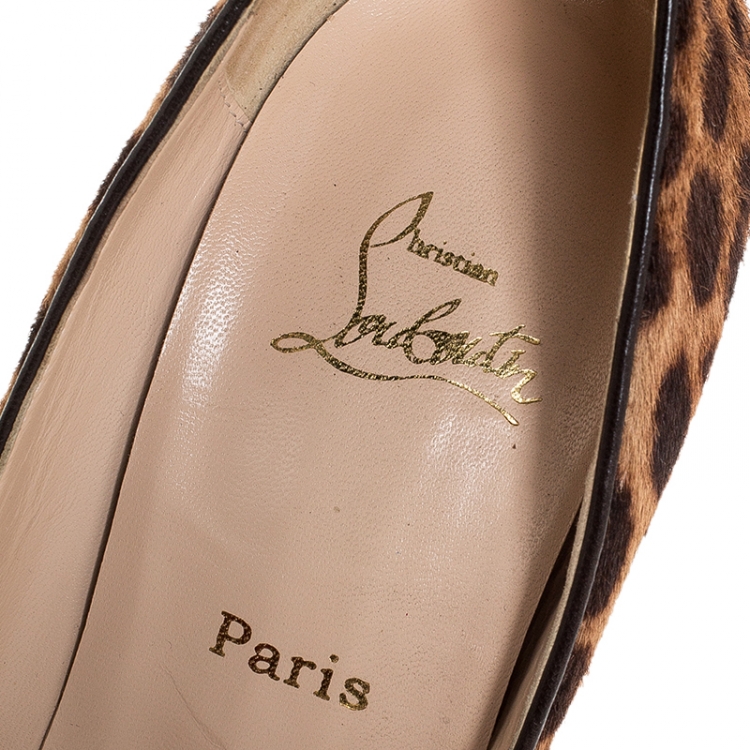 Pre Owned Christian Louboutin Leopard Print Pony Hair Flo Peep Toe Pumps Size 41