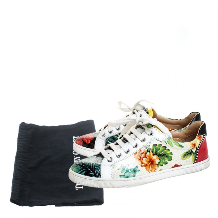 Pre Owned Christian Louboutin Multicolor Textured Floral Printed Patent Leather Hawaii Low Top Sneakers Size 38