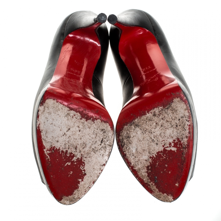 Pre Owned Christian Louboutin Black Leather Peep Toe Platform Pumps Size 39.5