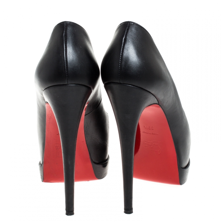 Pre Owned Christian Louboutin Black Leather Peep Toe Platform Pumps Size 39.5