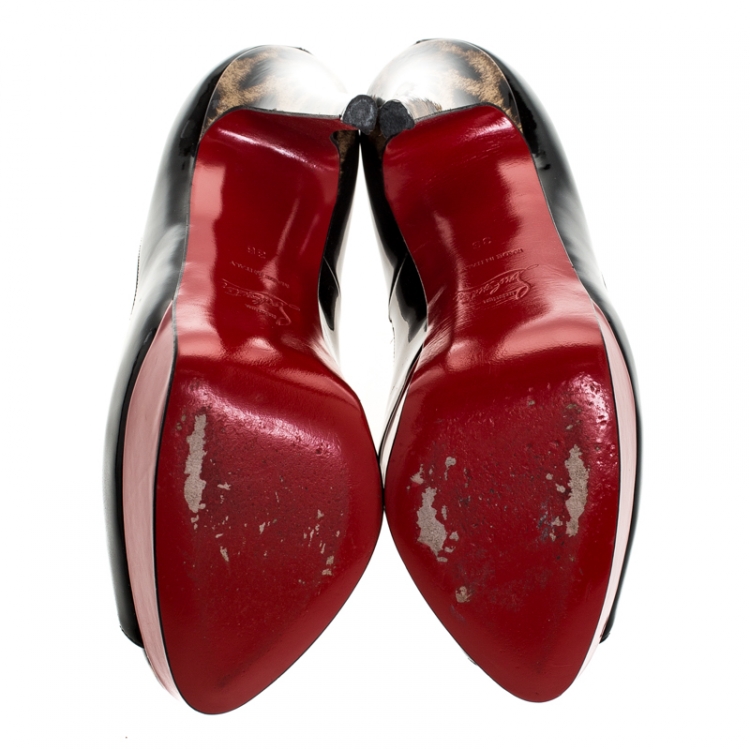 مملوكة مسبقًا Christian Louboutin Black Patent Leather Lady Peep Platform Pumps Size 36