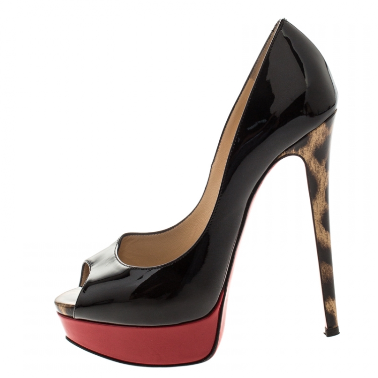 مملوكة مسبقًا Christian Louboutin Black Patent Leather Lady Peep Platform Pumps Size 36