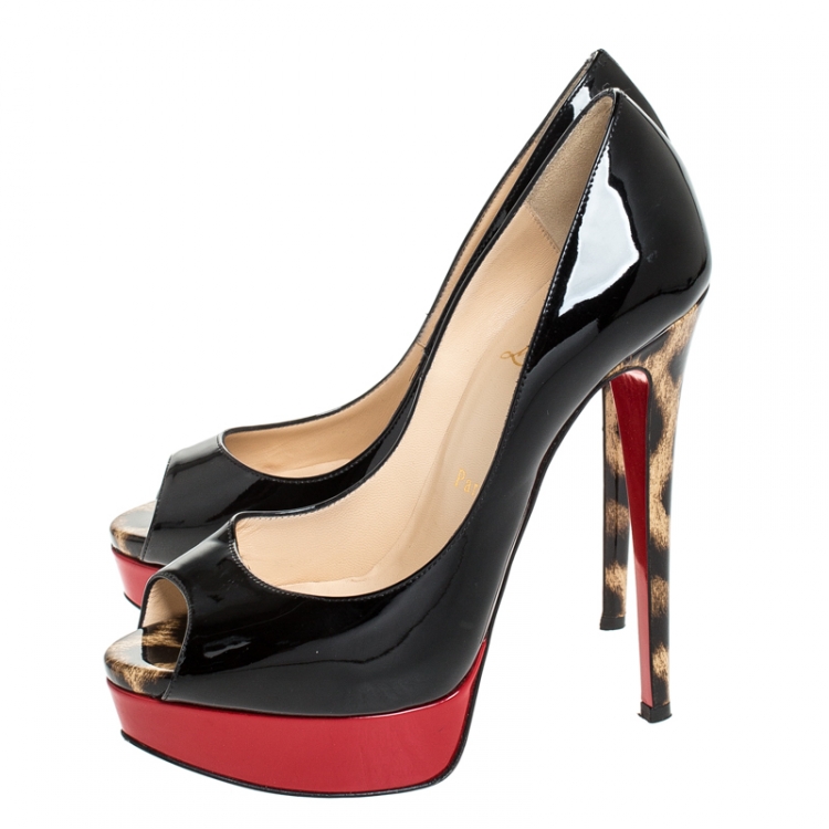 مملوكة مسبقًا Christian Louboutin Black Patent Leather Lady Peep Platform Pumps Size 36