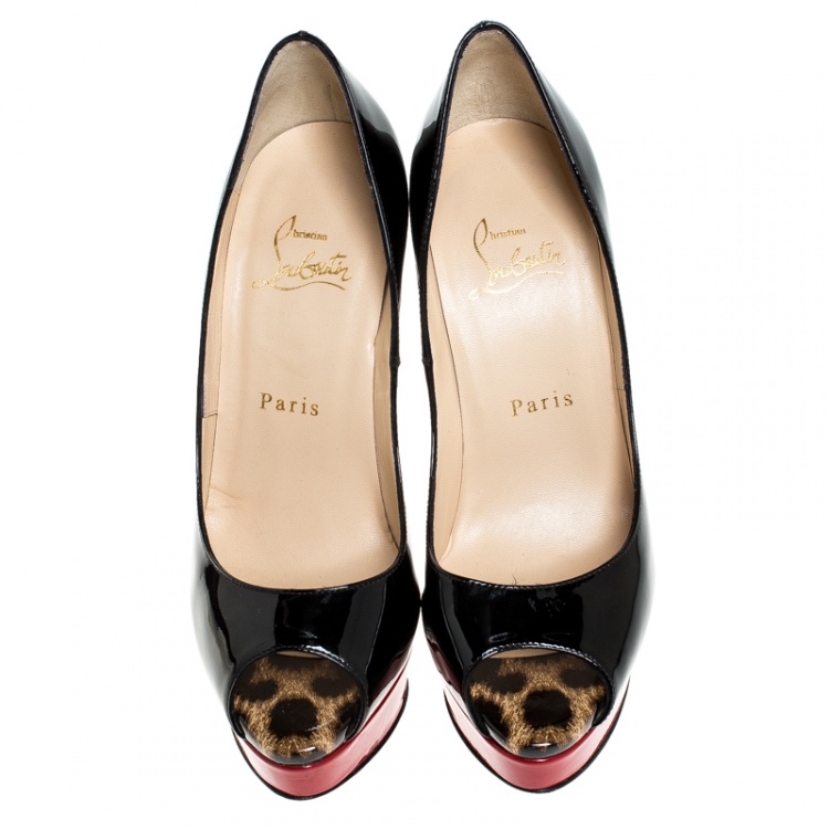 مملوكة مسبقًا Christian Louboutin Black Patent Leather Lady Peep Platform Pumps Size 36