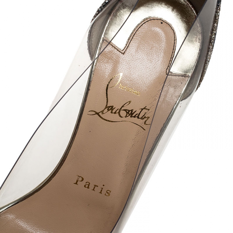 Pre Owned Christian Louboutin Metallic Animal Print Lamè and PVC New Debout Pointed Toe Pumps Size 37.5