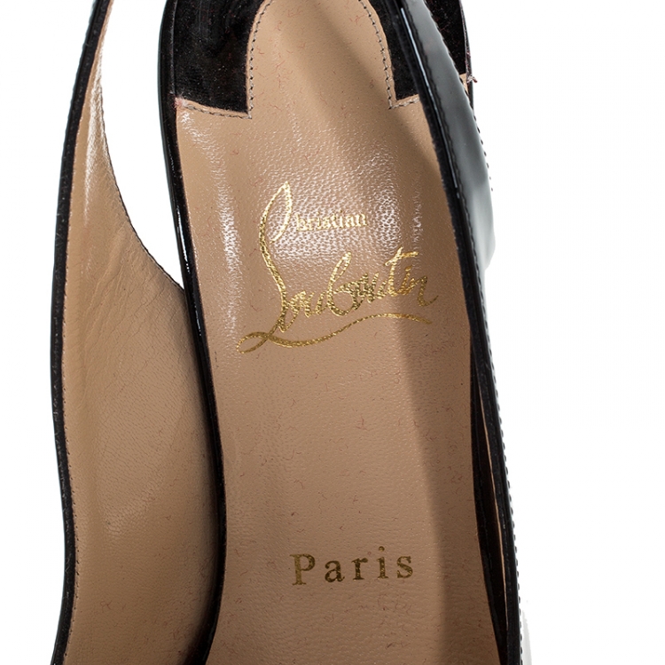 Pre Owned Christian Louboutin Black Patent Leather Private Number Peep Toe Slingback Sandals Size 37