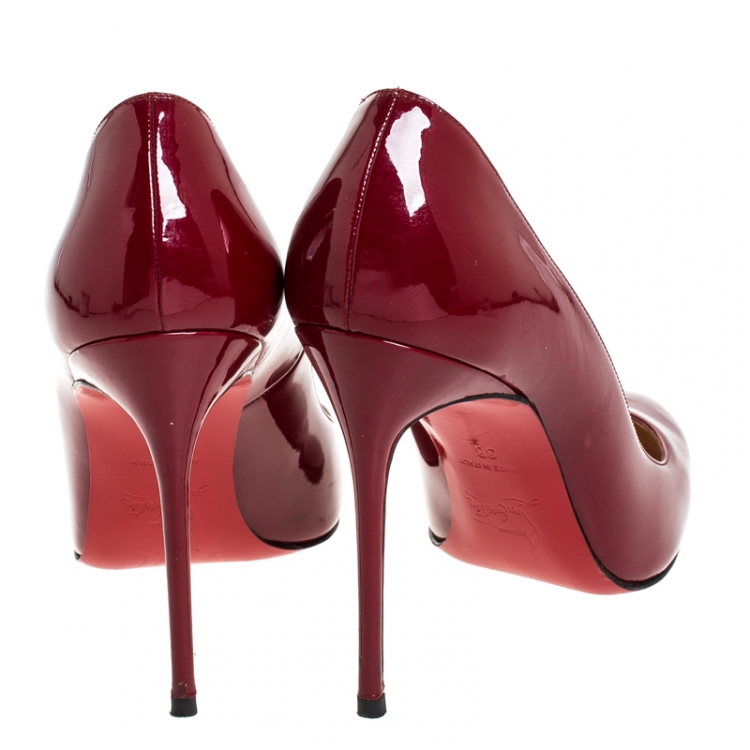 Pre Owned Christian Louboutin Red Patent Leather Simple Pumps Size 38